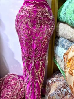 Luxury Hot Pink Heavy Beaded George Lace Fabric – 5 Yards's Image