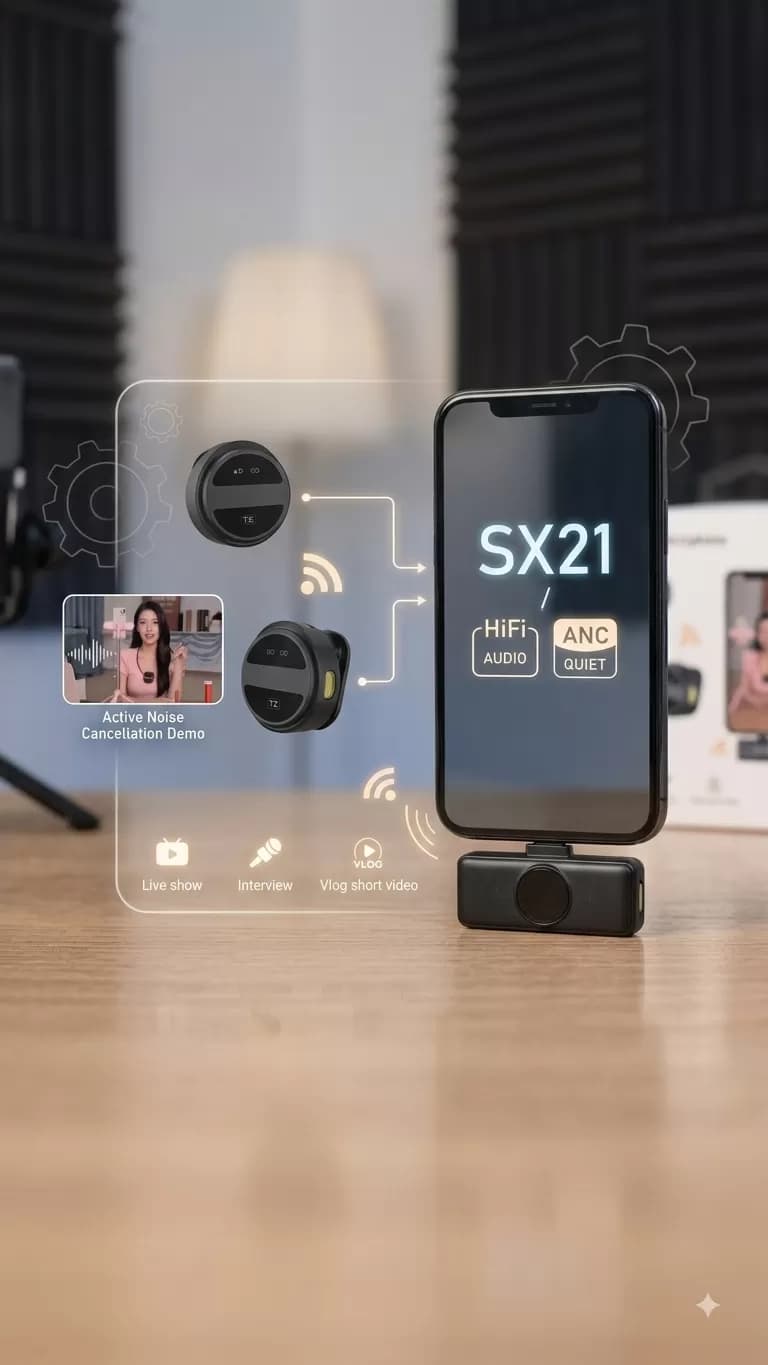 SX21 Wireless Lavalier Microphone System with HiFi Audio & ANC — image 2