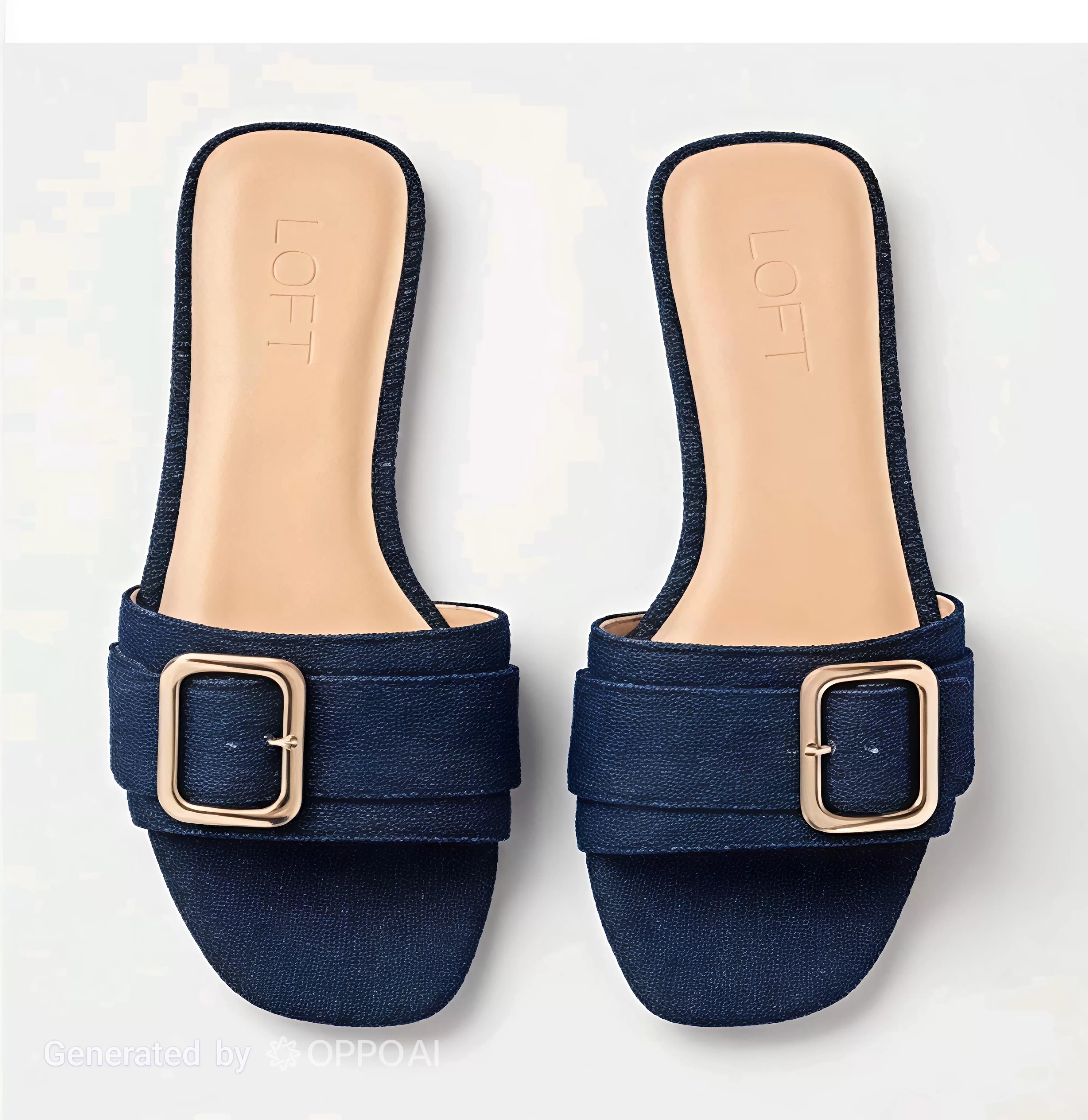 Women's LOFT Denim Slide Sandals with Gold-Tone Buckle — image 1