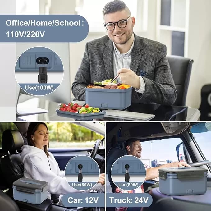 Herrfilk 100W 4-in-1 Electric Lunch Box Food Heater – 1.8L Portable Heated Lunch Box for Car, Truck, Home & Office, 12V/24V/110V/220V, Moon Blue — image 5