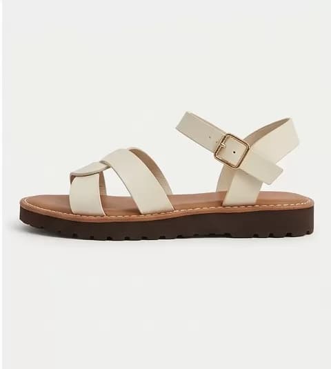 Elegant Cream White Cross-Strap Ankle-Strap Flat Sandals — image 4