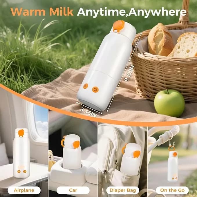 ABUCIRAL Portable Bottle Warmer for Travel – 12 oz Cordless Baby Milk Warmer, 2-Min Fast Heating, 4 Temperature Settings, 20+ Hour Keep Warm, USB-C Rechargeable, 316 Stainless Steel for Breast Milk, Formula & Water — image 5