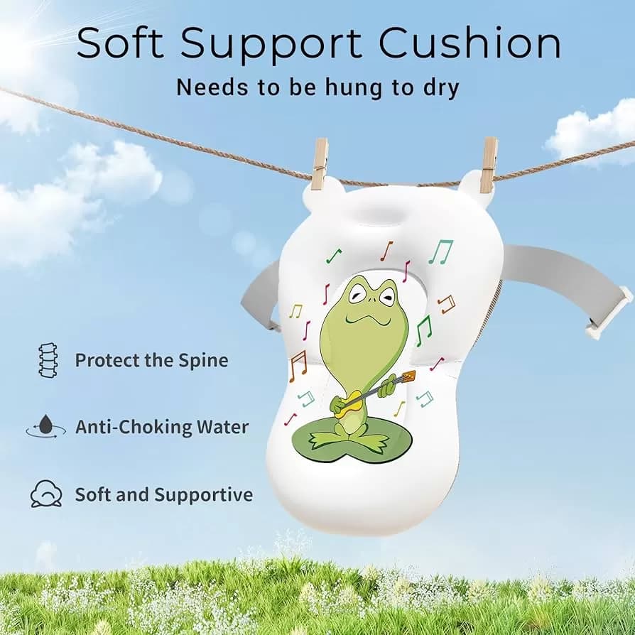 BUNWAG Collapsible Baby Bathtub with Thermometer & Soft Cushion – Portable Newborn Bath Tub, 0–12 Months, Grey — image 5