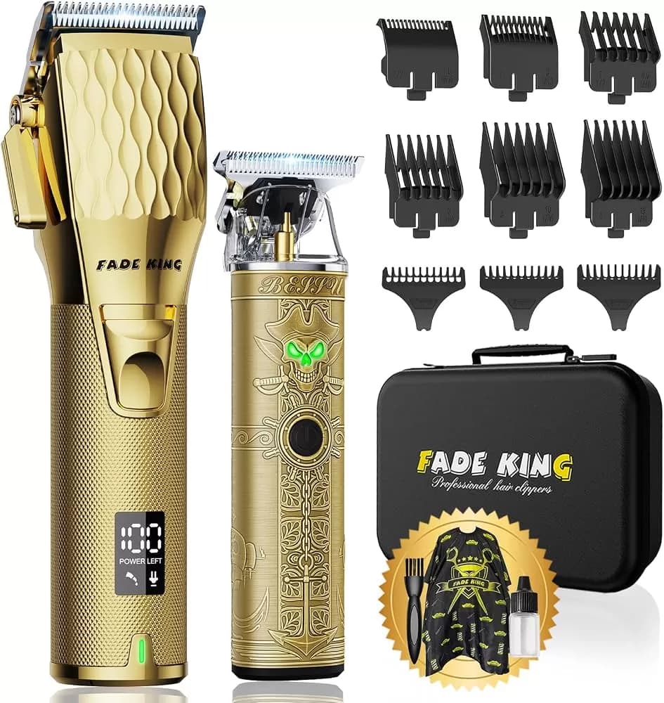 FADEKING Professional Hair Clippers & Beard Trimmer Set for Men – Cordless Barber Clipper & T-Blade Trimmer Grooming Kit, Gold & Bronze — image 1