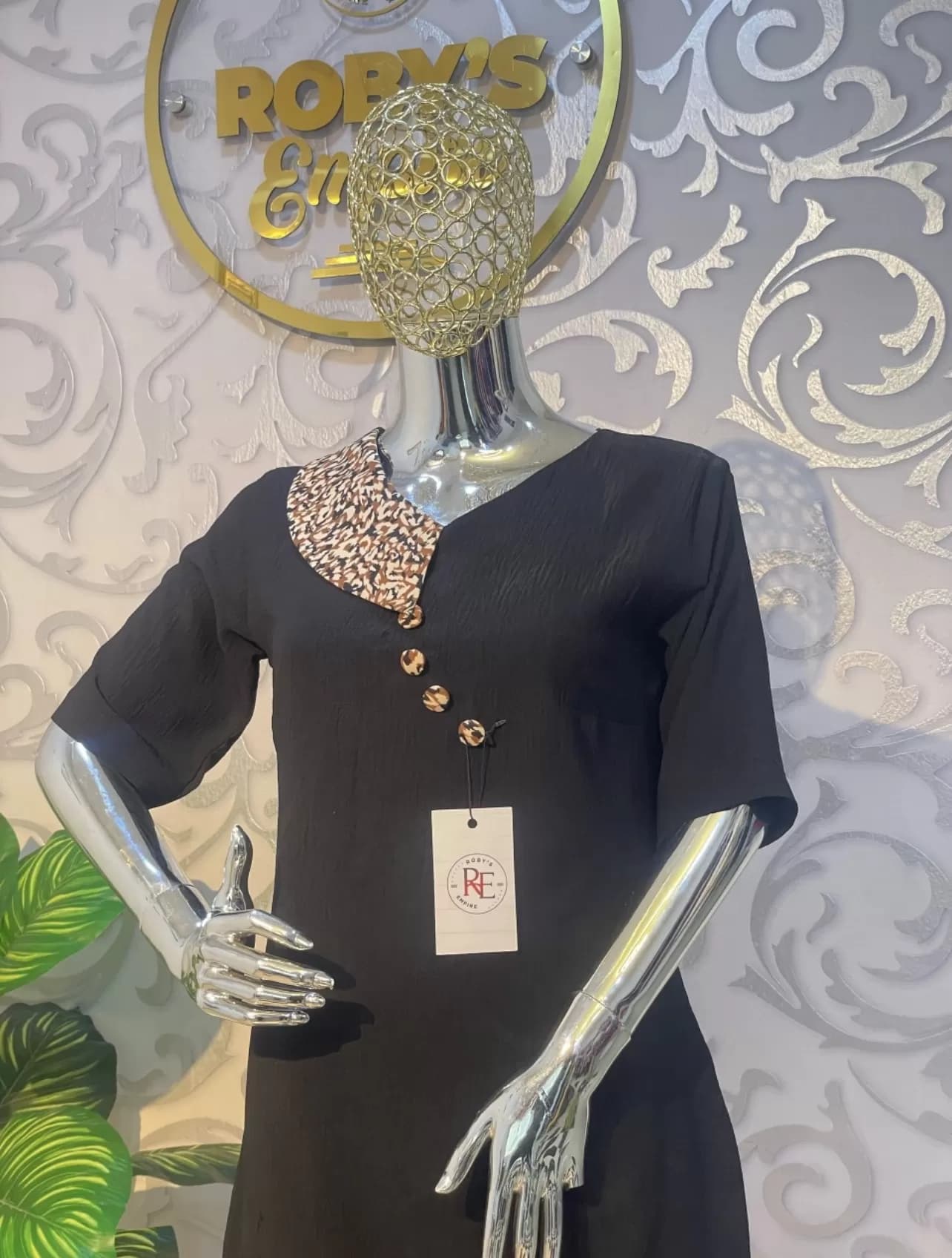 Black Asymmetrical Leopard Print Collar Dress — image 1