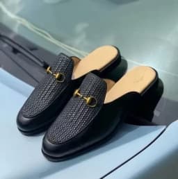 Luxury Black Textured Horsebit Mule Loafers's Image