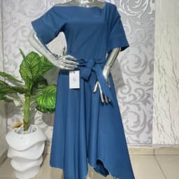 Teal Blue Jonkoso Handkerchief Hem Gown with Belt's Image