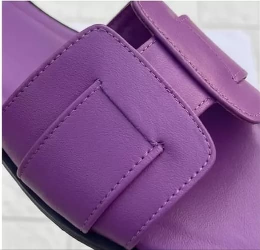 Women's Chic Two-Tone Pink & Purple "H" Strap Flat Slide Sandals — image 4