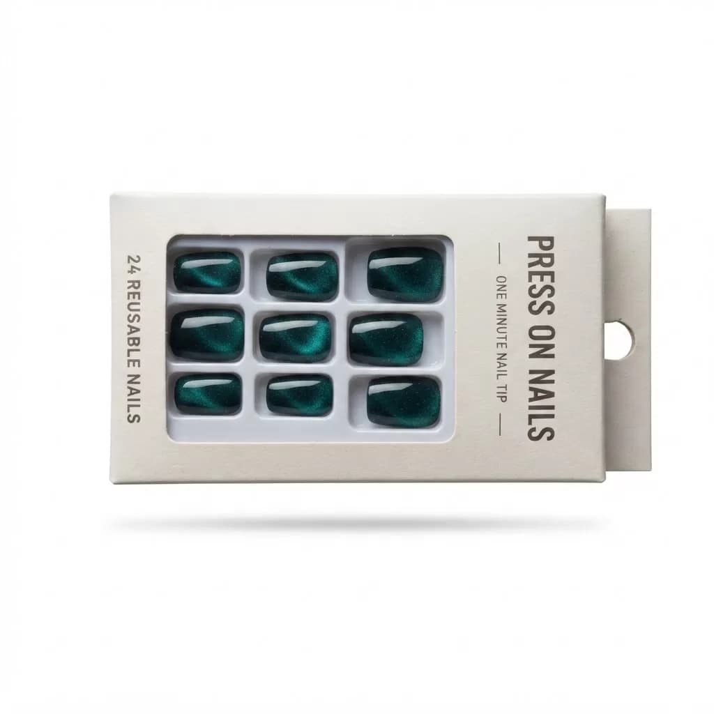 Deep Teal Cat Eye Press On Nails — image 2