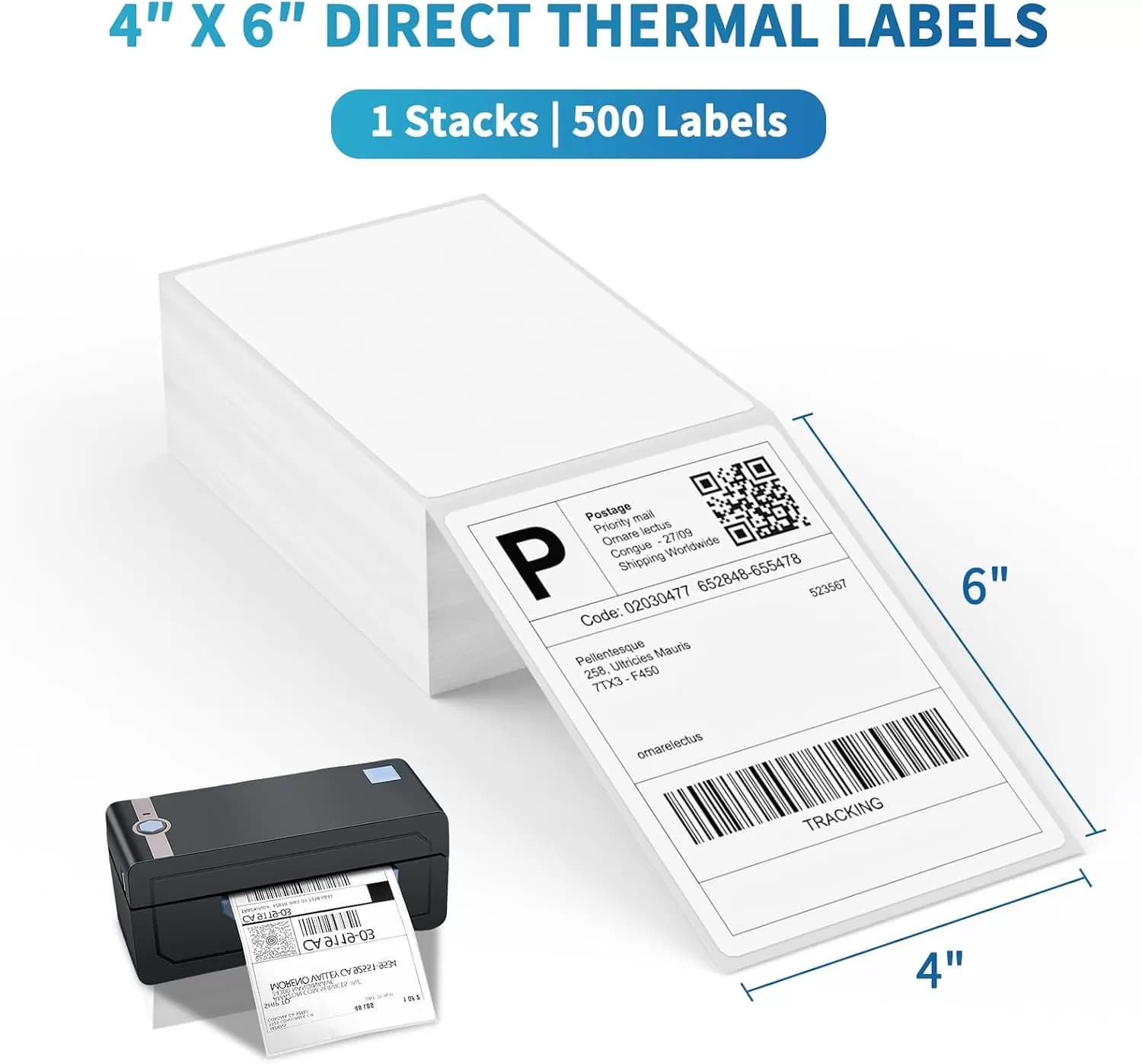 9527 Product 4x6 Direct Thermal Shipping Labels – 500 Fanfold White Labels, Perforated with Strong Adhesive, Compatible with Rollo, Zebra, MUNBYN and More — image 4