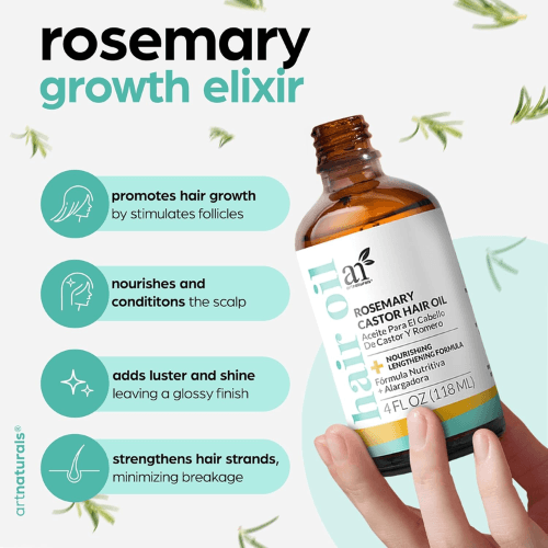 ArtNaturals Organic Rosemary & Castor Hair Growth Oil + Scalp Massager Set – Nourishing & Strengthening Formula — image 3