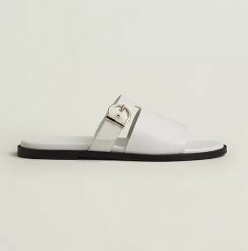 Women's Elegant White Slide Sandals with Gold Buckle Accent — image 2