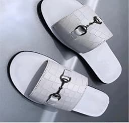Men's Luxury White Crocodile-Embossed Slip-On Sandals's Image