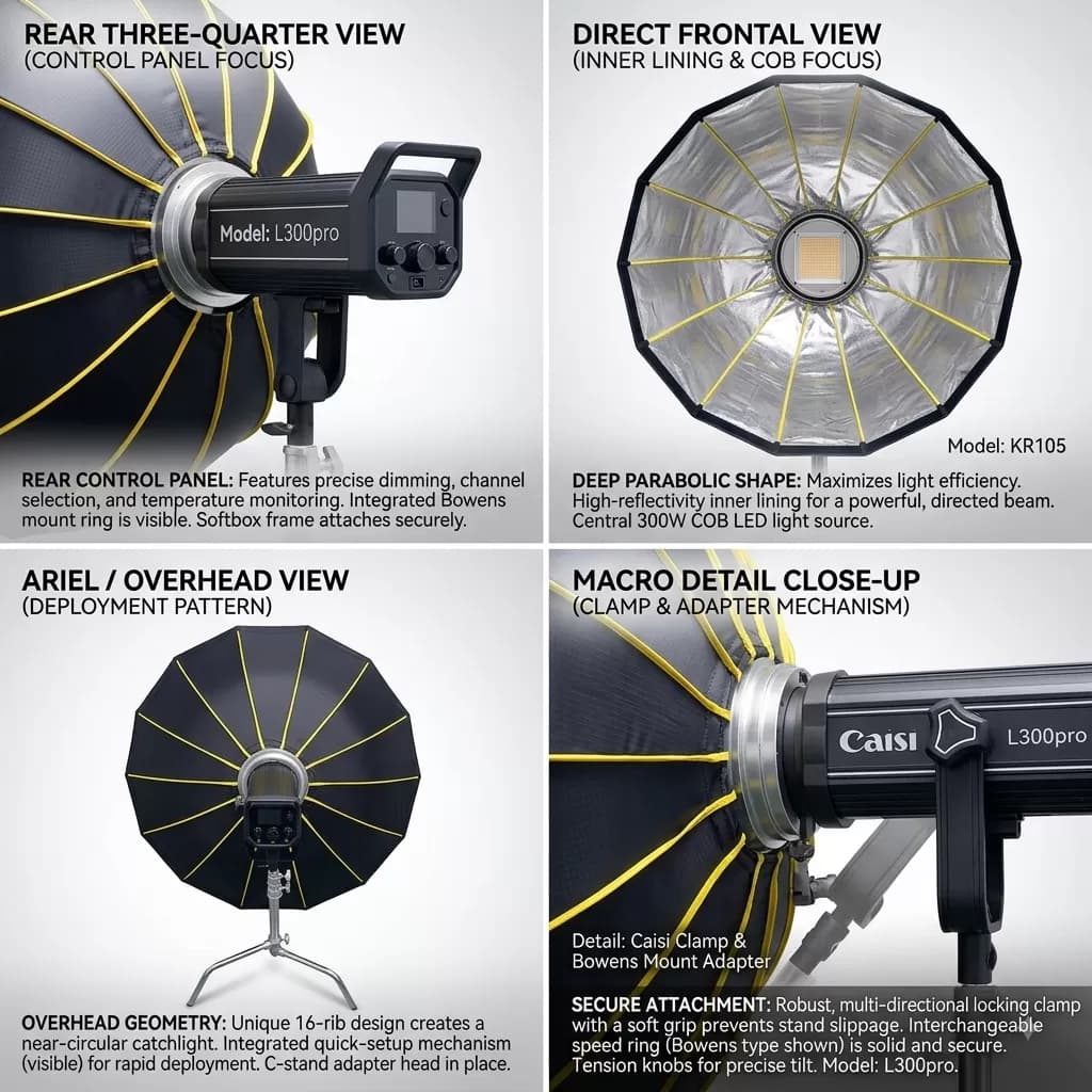 Caisi CS-KR105 105cm Parabolic Umbrella Softbox with Bowens Mount and Grid — image 2