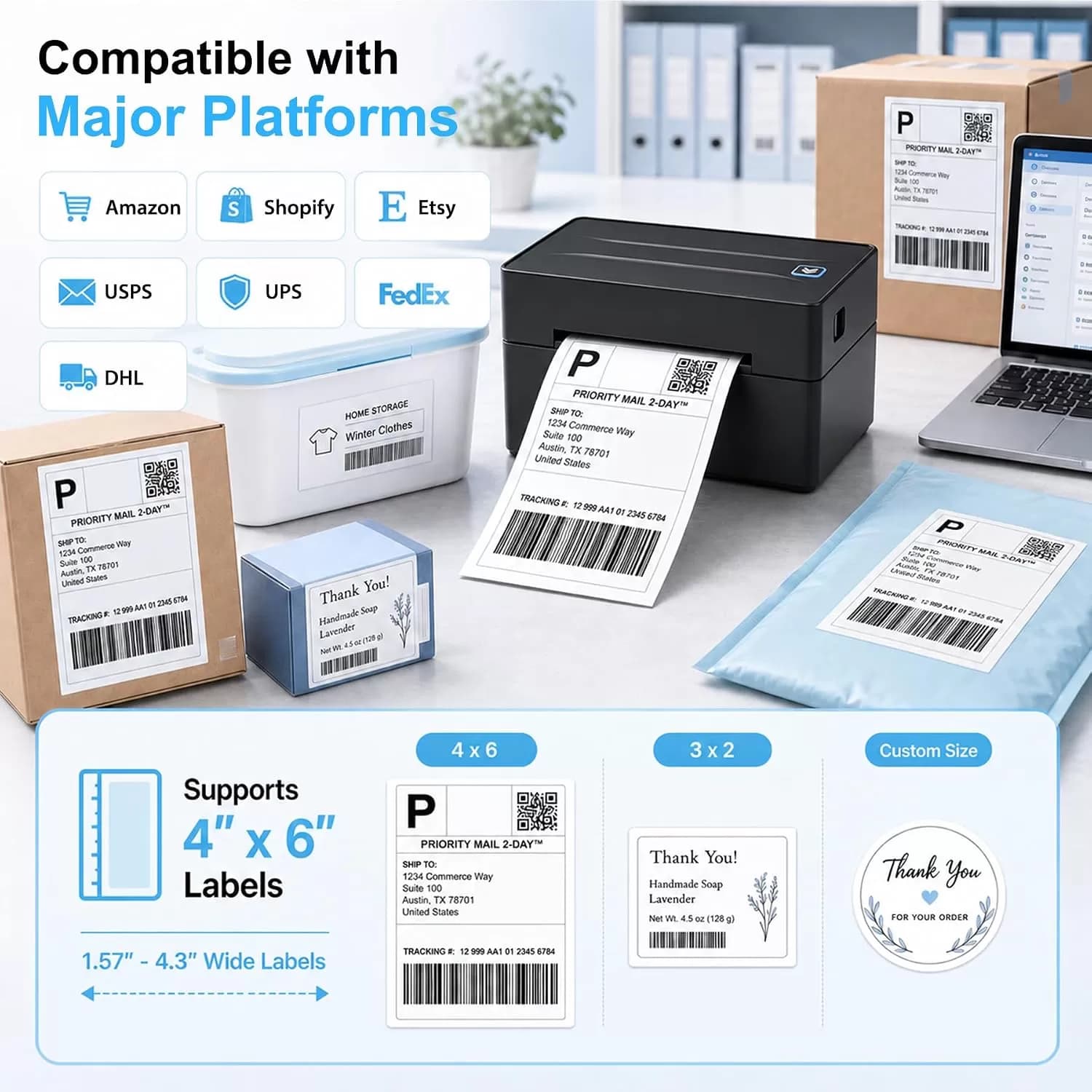 Black NULLTONEX Y813 4x6 Bluetooth Thermal Shipping Label Printer – Wireless Label Maker for iPhone, Android, Windows & Mac — image 2