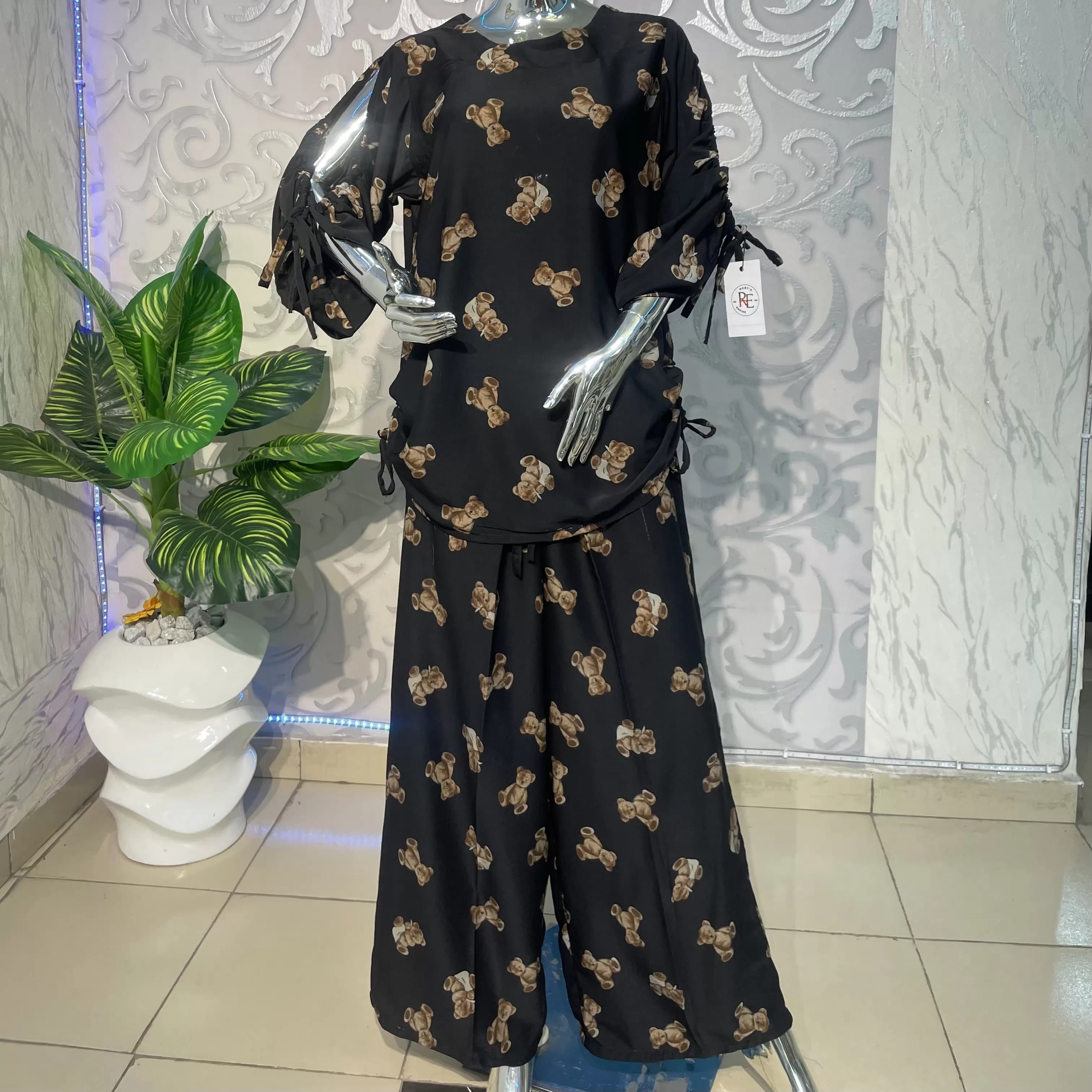 Stylish 2-Piece Relaxed Fit Palazzo Set with Bear Print — image 2