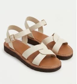 Elegant Cream White Cross-Strap Ankle-Strap Flat Sandals's Image