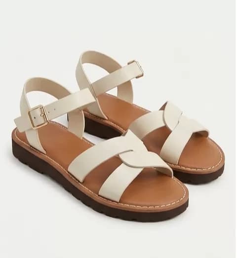 Elegant Cream White Cross-Strap Ankle-Strap Flat Sandals — image 1