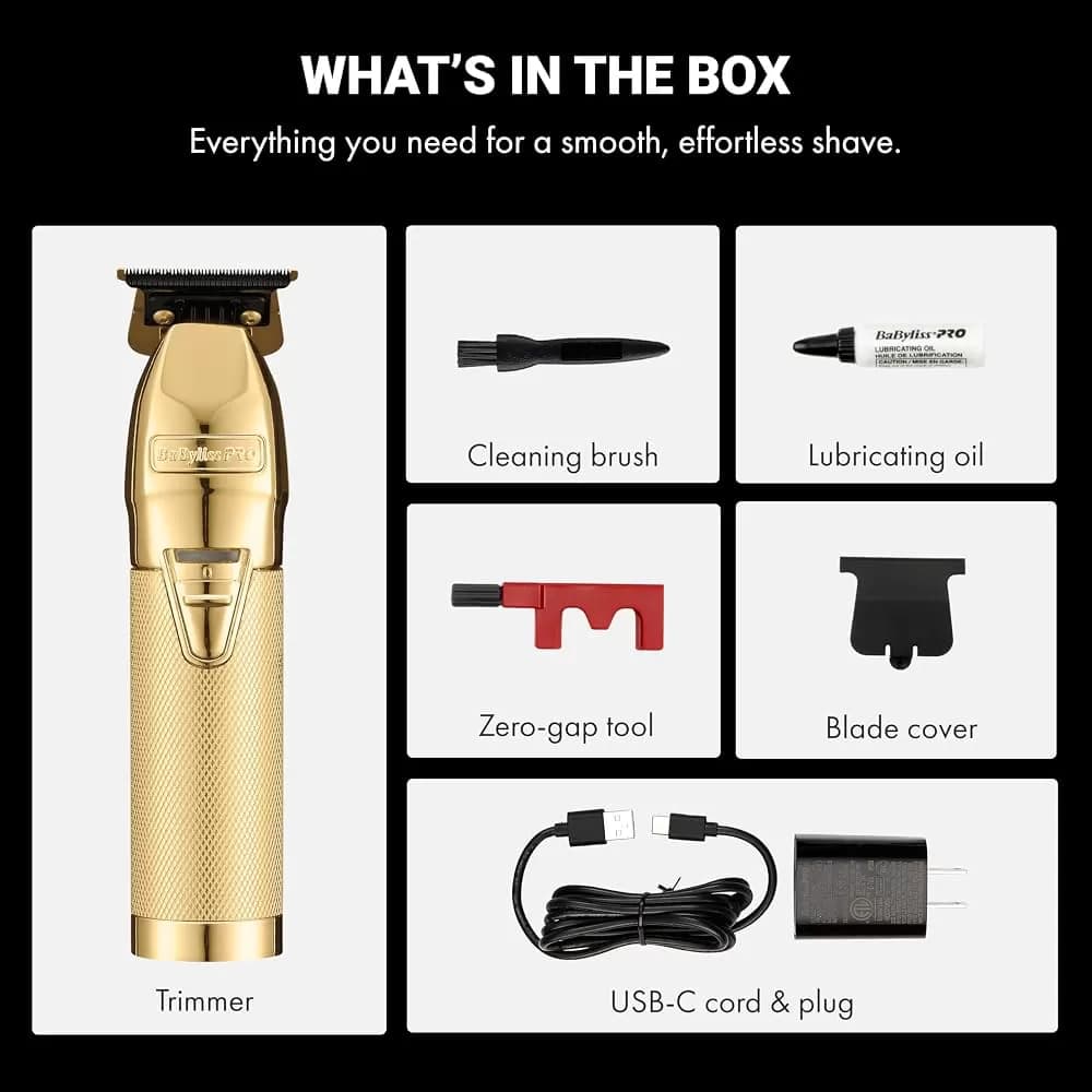 BaBylissPRO GoldFX FX787NG Professional Cordless Hair Trimmer – High-Torque Brushless Motor, DLC Titanium T-Blade, USB-C Charging, Gold — image 9