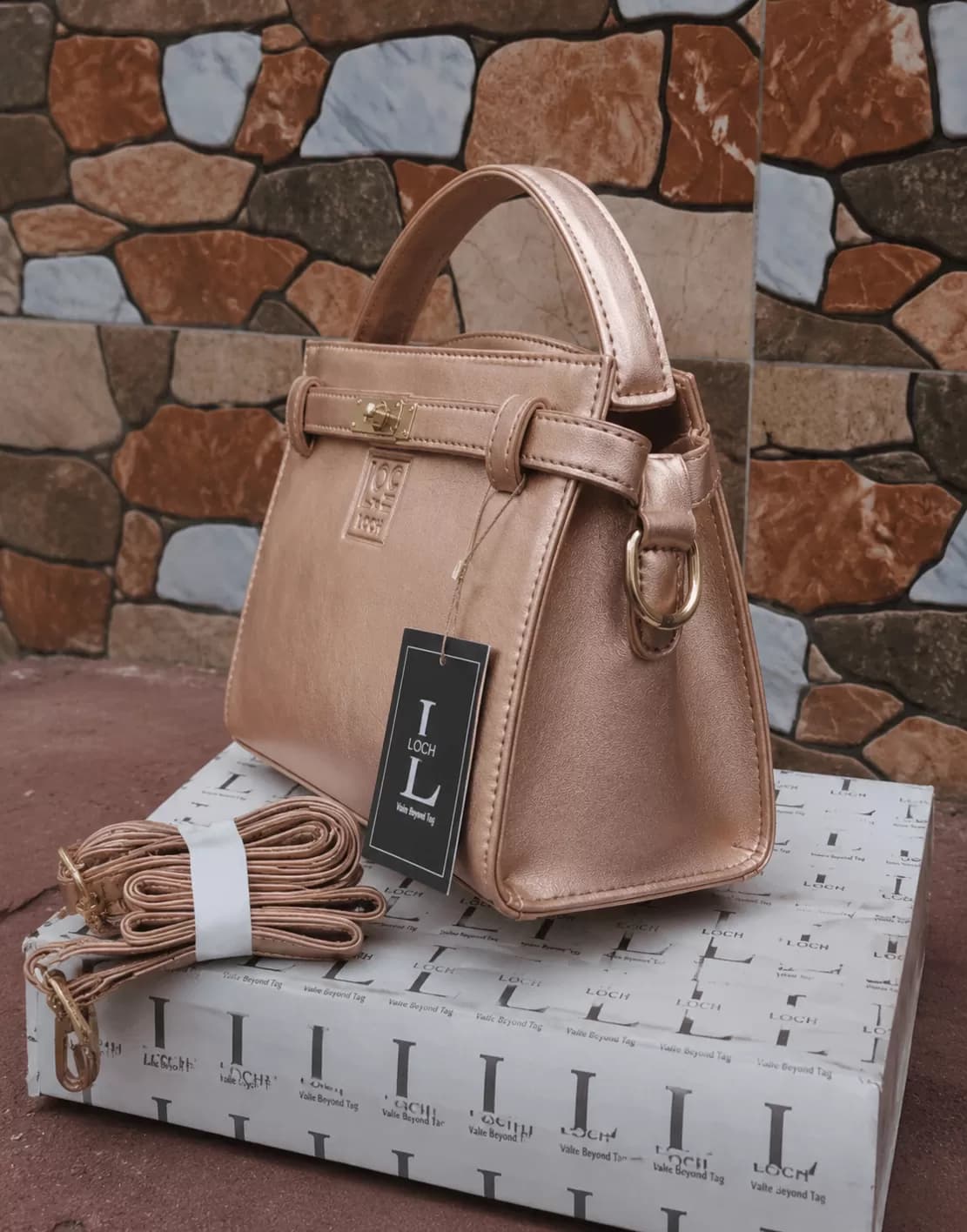 Elegant Rose Gold Structured Satchel & Crossbody Handbag — image 2