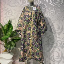 Floral Ankara Boubou Gown with Gold Lace Trim's Image