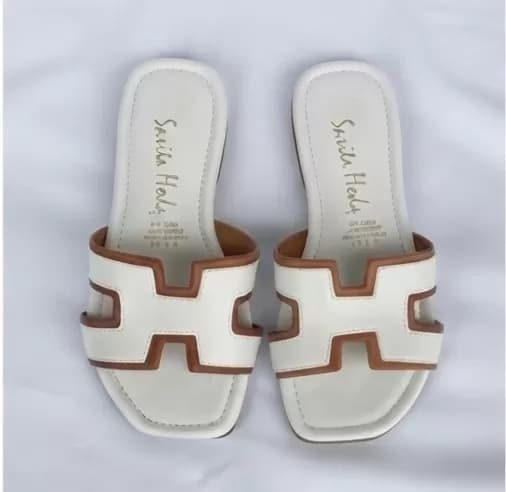 Women's Chic Denim & Tan Trim Cutout Slip-On Flat Sandals — image 4
