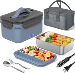 Herrfilk 100W 4-in-1 Electric Lunch Box Food Heater – 1.8L Portable Heated Lunch Box for Car, Truck, Home & Office, 12V/24V/110V/220V, Moon Blue's Image