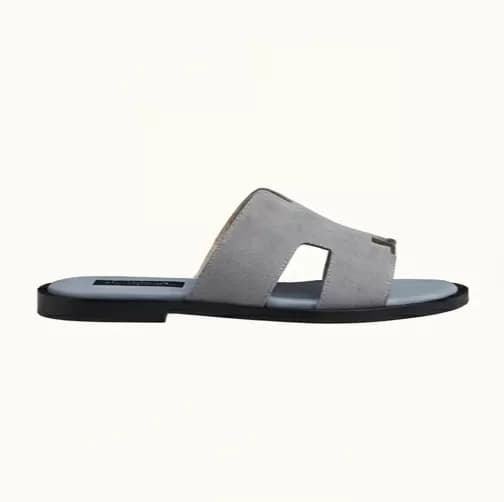 Men's Elegant Grey Suede Slip-On Sandals with Gold-Tone H-Buckle — image 3