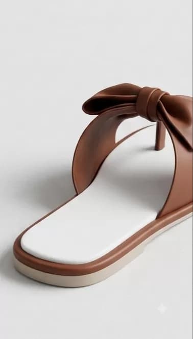 Chic Tan and White Bow Thong Flat Sandals — image 3