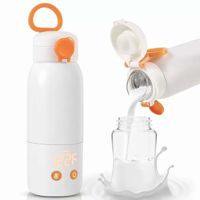 ABUCIRAL Portable Bottle Warmer for Travel – 12 oz Cordless Baby Milk Warmer, 2-Min Fast Heating, 4 Temperature Settings, 20+ Hour Keep Warm, USB-C Rechargeable, 316 Stainless Steel for Breast Milk, Formula & Water — image 1