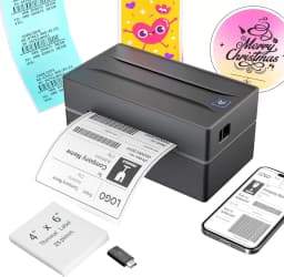 Black NULLTONEX Y813 4x6 Bluetooth Thermal Shipping Label Printer – Wireless Label Maker for iPhone, Android, Windows & Mac's Image